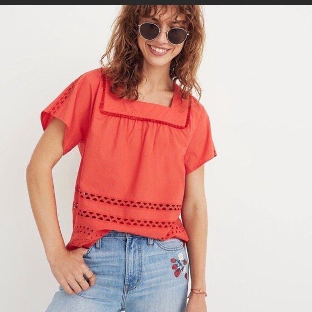 Madewell orange eyelet blouse size XXS